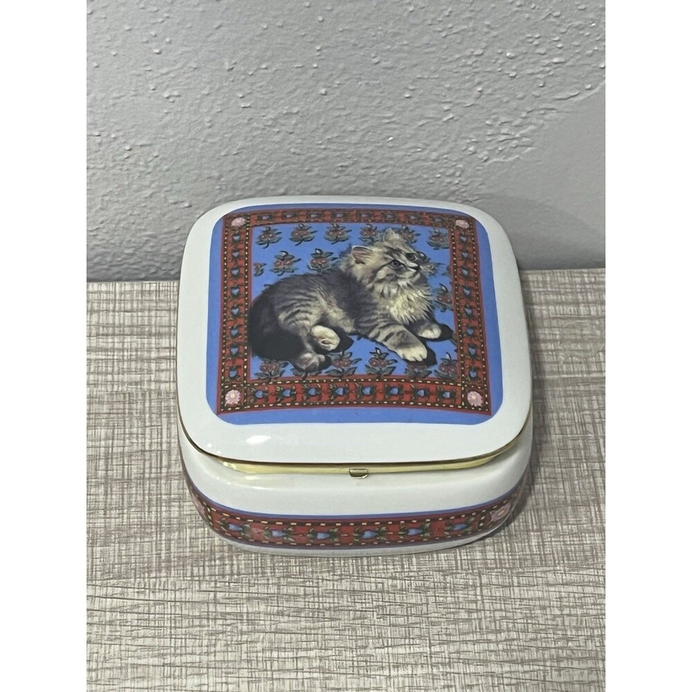 Vintage San Francisco Music Box Co Lesley Anne Ivory Zoe Cat Trinket Box WORKS